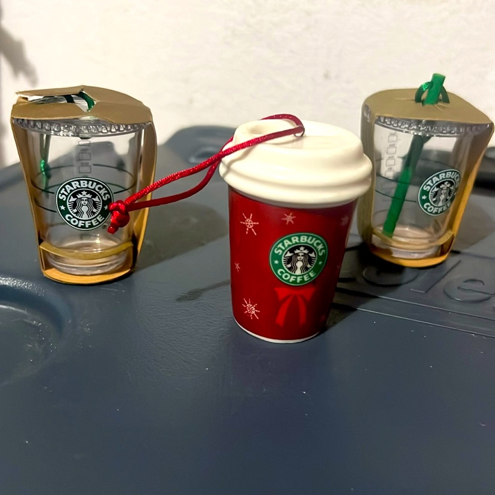 3 2004 Starbucks Cups Xmas Collectable Ornaments